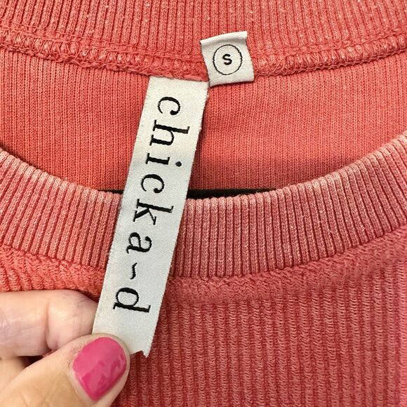 Chicka-d Ribbed Corded Crop Top Boxy‎ Pullover Red Oklahoma  Size S - Picture 7 of 14